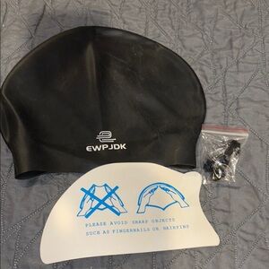 New Black Swim Cap with Ear Plugs